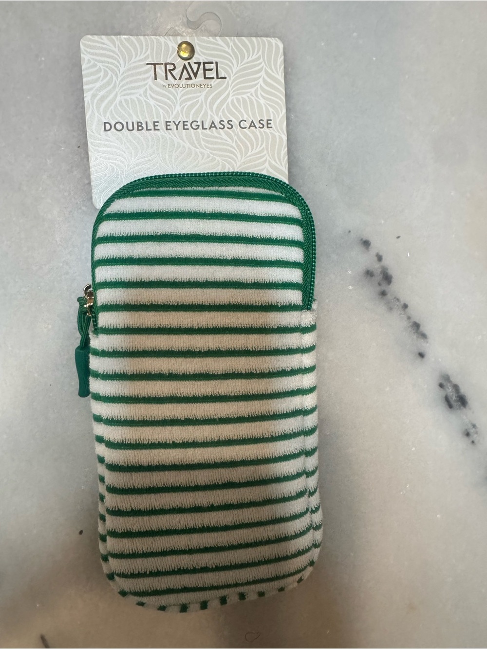 Striped Green & White Double Eyeglass Case